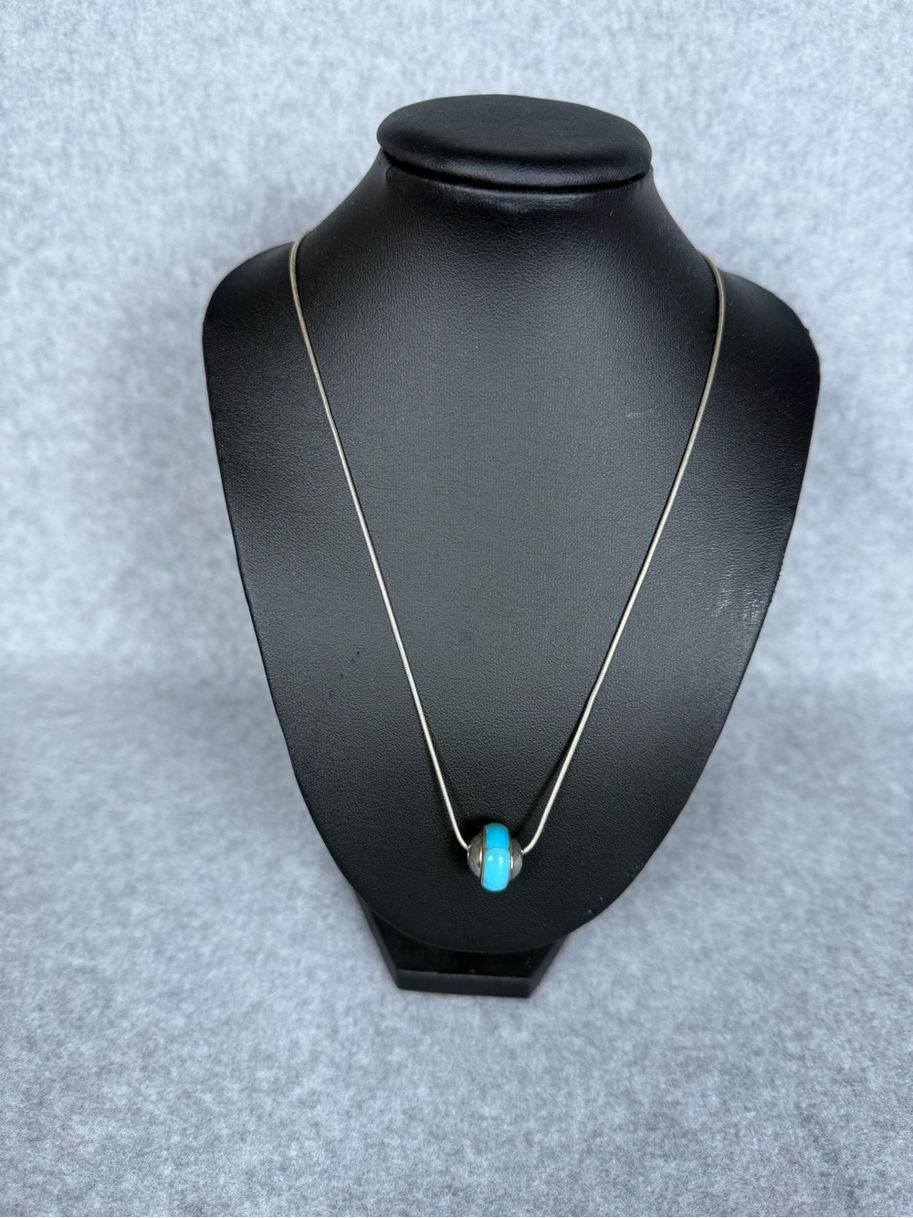 Sterling Silver 925 Snake Chain Necklace Blue Glass Bead Pendant Minimalist 16"
